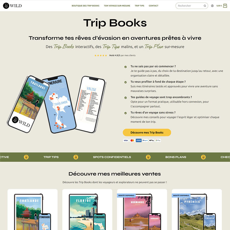 webdesign, landing page trip books ecommerce eshop