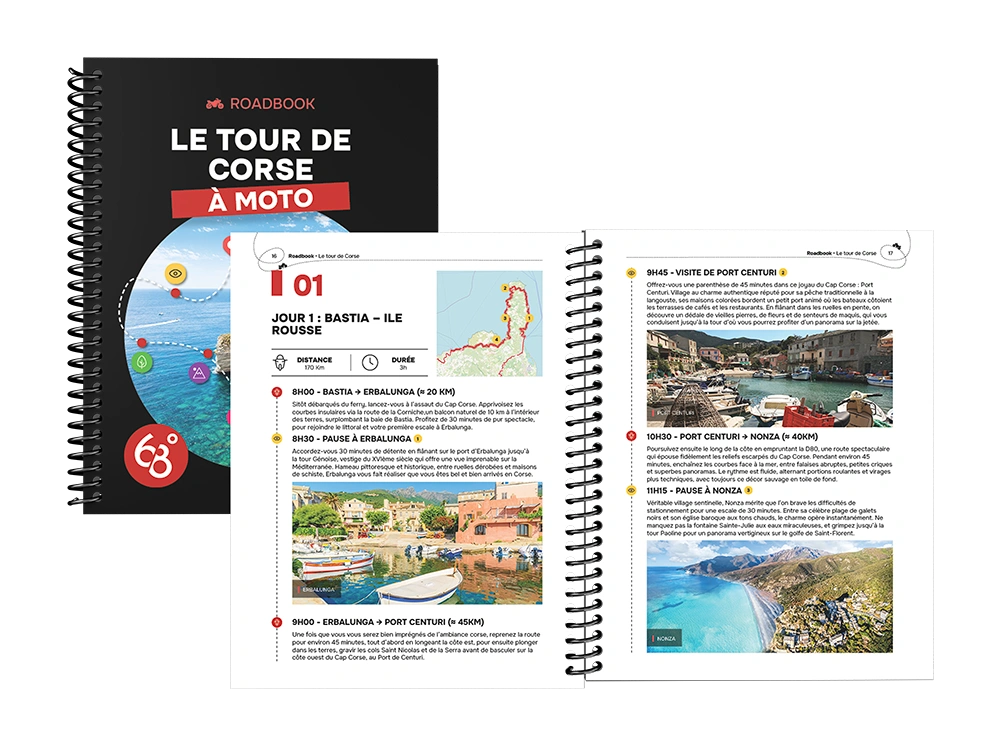 création du roadbook le tour de corse à moto pour 68°